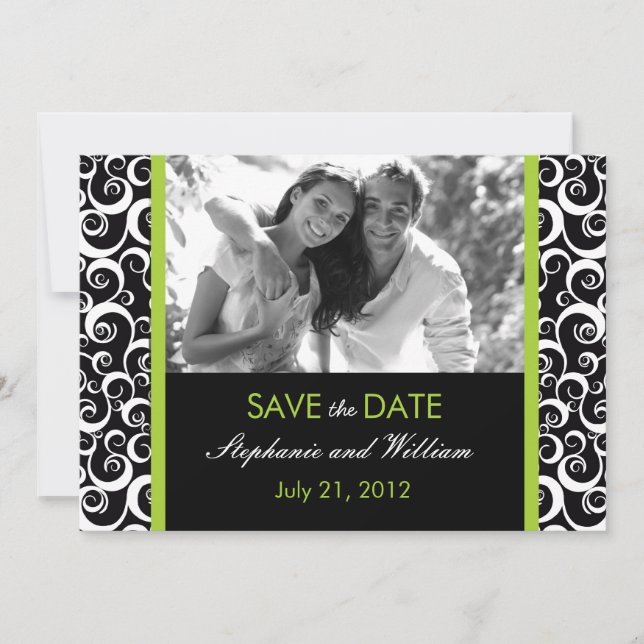 Green Swirl Photo Save the Date (Front)