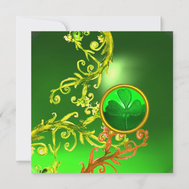 GREEN SWIRLS AND SHAMROCK ST PATRICK'S DAY PARTY INVITATION (Front)