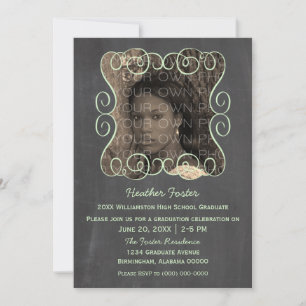 Green Swirls Chalkboard Photo Graduation Invite