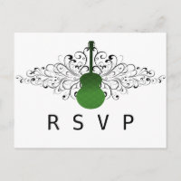 Green Swirls Guitar RSVP Postcard