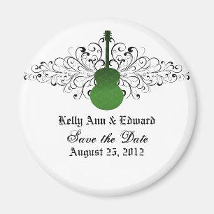 Green Swirls Guitar Save the Date Magnet