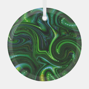 Green Swirly Spotted Abstract Fine Art Suncatcher Glass Tree Decoration
