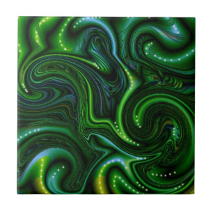 Green Swirly Spotted Abstract Fine Art  Tile