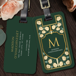 Green Sword Shield Mediaeval Fantasy Monogram Luggage Tag