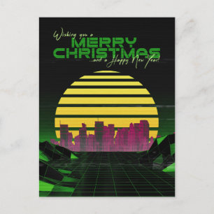 Green Synthwave Christmas Holiday Postcard