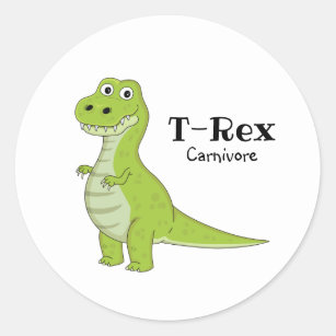 Green T-rex dinosaur cartoon drawing  Classic Round Sticker