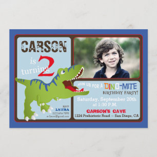 Green T-Rex Dinosaur Second Birthday Invite
