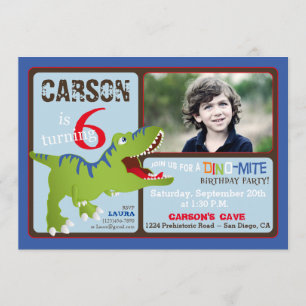 Green T-Rex Dinosaur Sixth Birthday Invite