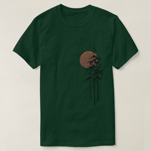 Green T-Shirt with Moon and Forest Design (Design Front)