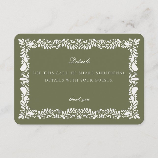 Green Talavera Tile  Detail Card Invitation Insert (Front)