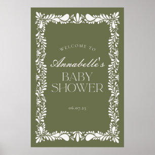 Green Talavera Tile Fiesta Baby Shower Welcome Poster