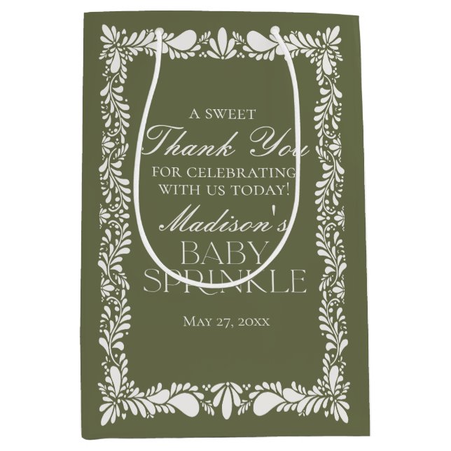 Green Talavera Tile Fiesta Baby Sprinkle Favours Medium Gift Bag (Front)