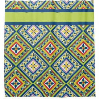 Green Talavera Tile Shower Curtain