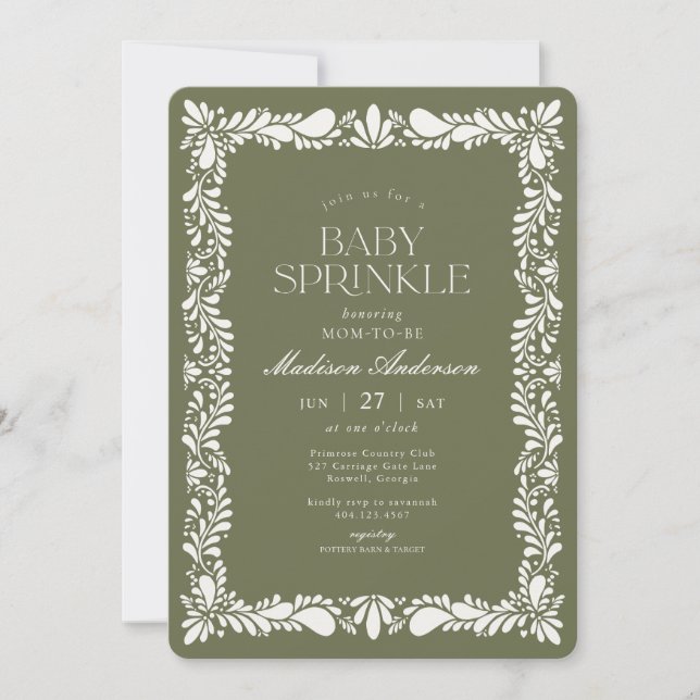 Green Talavera Tile Spanish Fiesta Baby Sprinkle Invitation (Front)