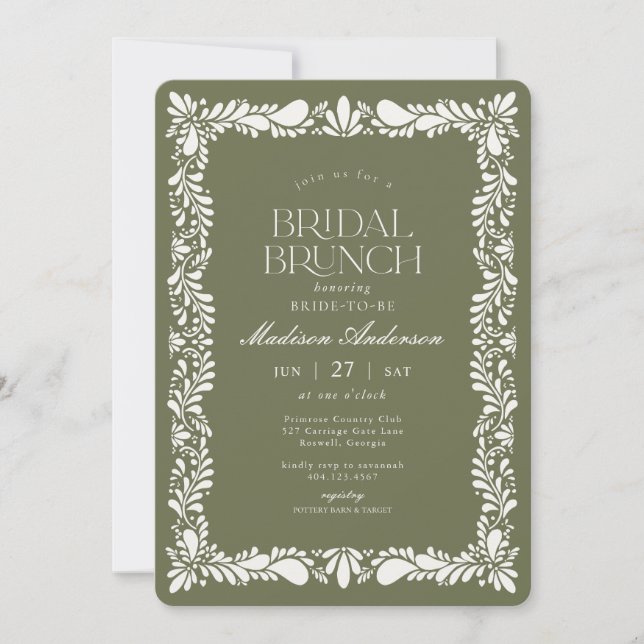 Green Talavera Tile Spanish Fiesta Bridal Brunch Invitation (Front)