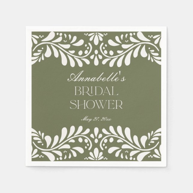 Green Talavera Tile Spanish Fiesta Bridal Shower Napkin (Front)