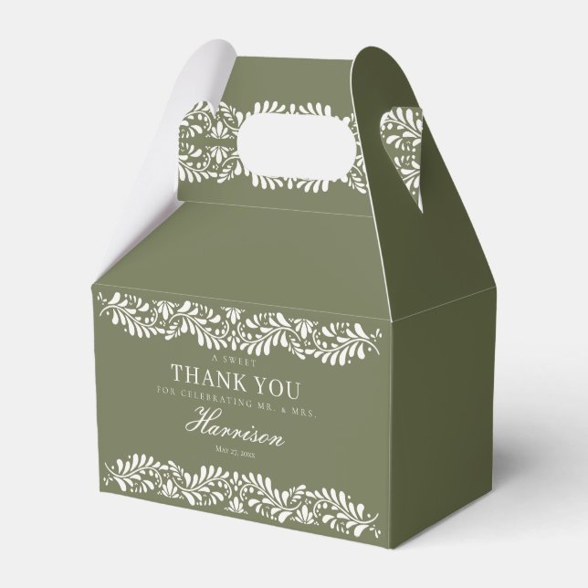 Green Talavera Tile Spanish Fiesta Wedding Dessert Favour Box (Front Side)