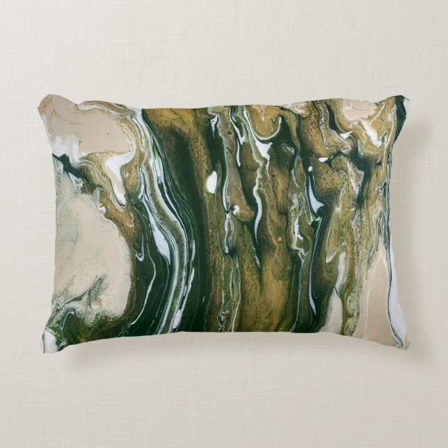 Green & Tan Abstract Accent Pillow (Front)