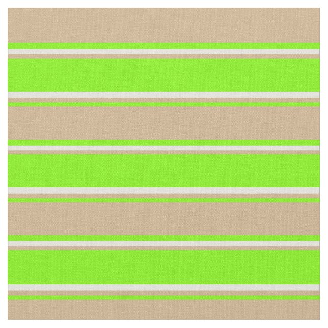 Green, Tan, and Beige Coloured Lines Pattern Fabric (Close Up)