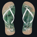 Green Tan and Gold Bridesmaid Favour Monogram  Jandals<br><div class="desc">You will love this tan (also available in white in my collection) background with green and gold watercolor geometric frame with gold glitter textures. Great for your wedding venues!</div>