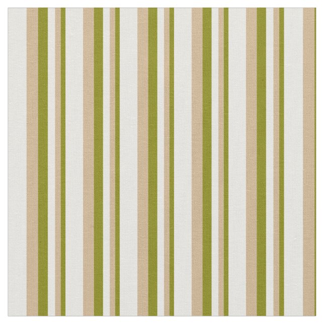 Green, Tan, and White Coloured Stripes Fabric (Close Up)
