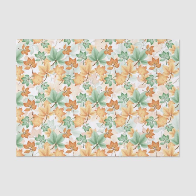 GREEN TAN BROWN AUTUMN FALL LEAVES TISSUE PAPER (Front)