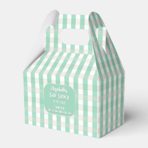 Green & Tan Gingham Baby Shower Favour Box