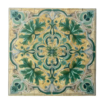 Green Tan Gold Look Talavera Azulejo Tile