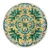 Green Tan Gold Look Talavera Azulejo Tile