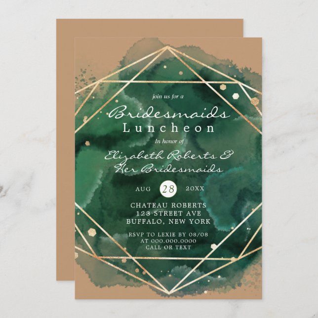 Green Tan Gold Paint Bridesmaids Luncheon Invites (Front/Back)