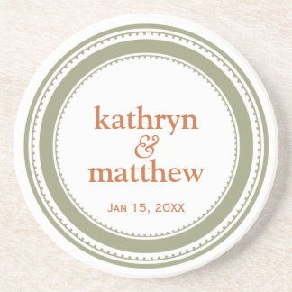 Green tan modern medallion round commemorative coaster