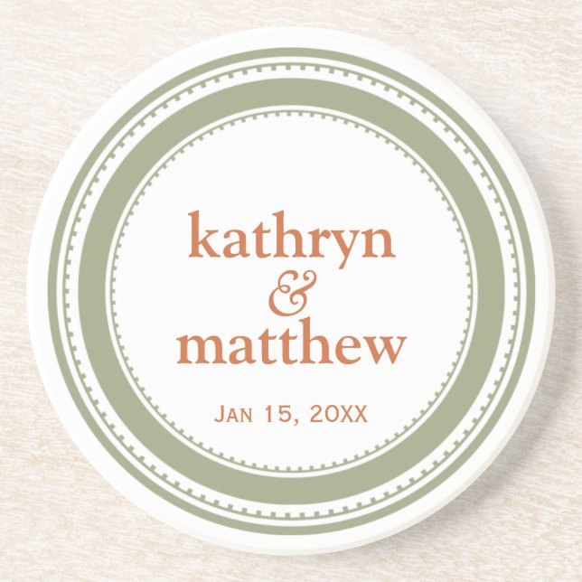 Green tan modern medallion round commemorative coaster (Front)