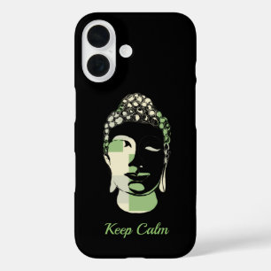 Green & Tan Squares hand drawn buddha silhouette iPhone 16 Case