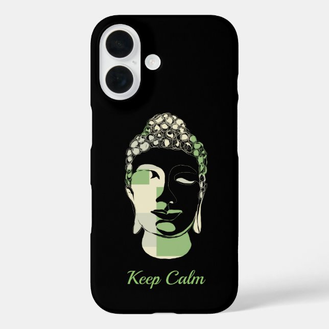 Green & Tan Squares hand drawn buddha silhouette Case-Mate iPhone Case (Back)