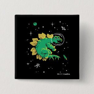 Green Tan Stegosaurus Dinos In Space 15 Cm Square Badge