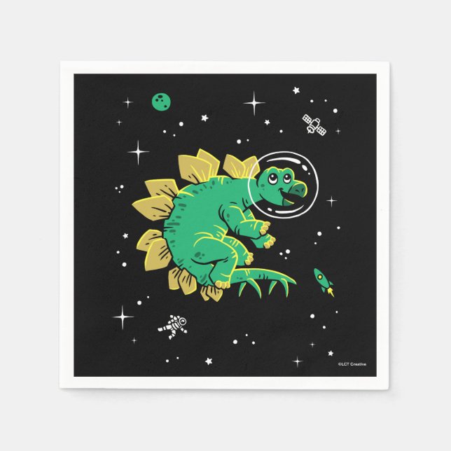 Green Tan Stegosaurus Dinos In Space Napkin (Front)