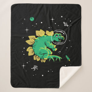 Green Tan Stegosaurus Dinos In Space Sherpa Blanket