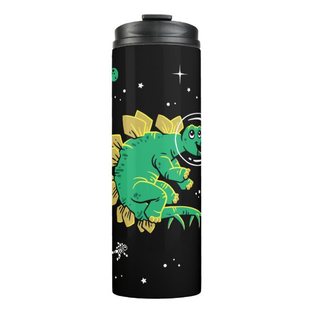 Green Tan Stegosaurus Dinos In Space Thermal Tumbler (Front)