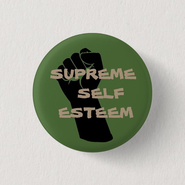 Green/Tan Supreme Self Esteem button (Front)