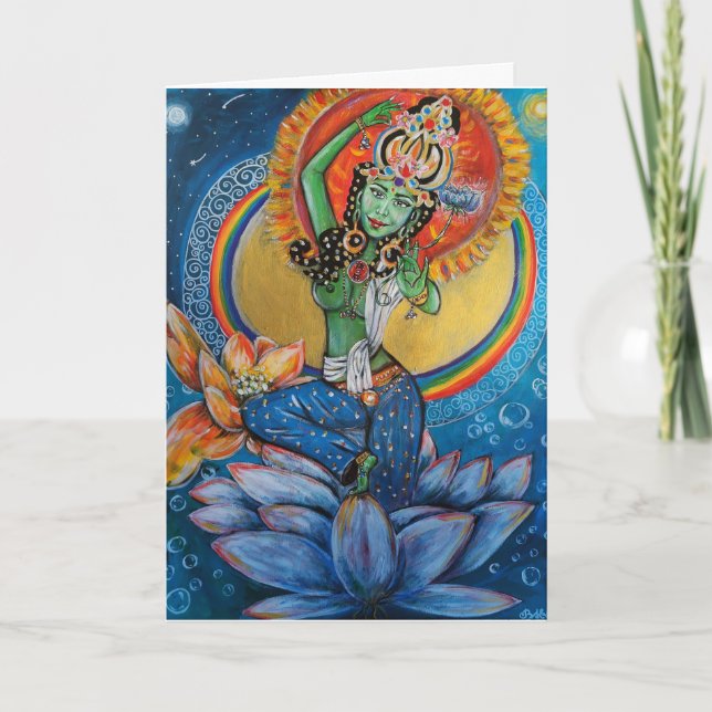 Green Tara Goddess Blessings Love Peace Mantra Art Thank You Card (Front)