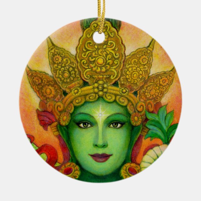 "Green Tara's Face" Round Christmas Ornament (Front)