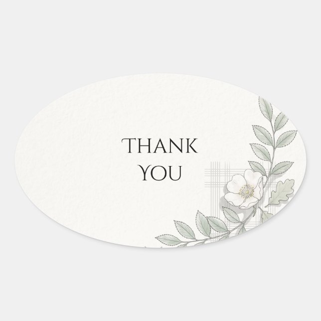 Green Tartan Botanical Wedding Thank You Sticker (Front)
