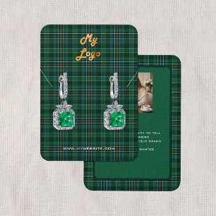 Green tartan earring jewellery photo display card