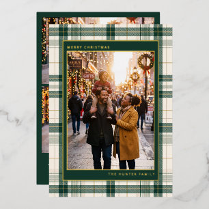 Green Tartan Frame Merry Christmas Family Photo