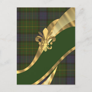 Green tartan & gold ribbon postcard