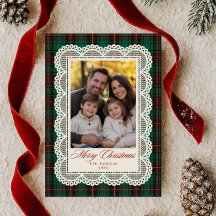 Green Tartan Lace Frame Merry Christmas Photo
