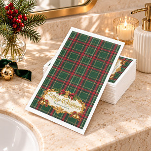 Green Tartan Merry Christmas Napkin