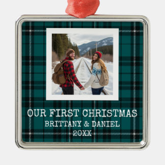 Green Tartan Our First Christmas Metal Tree Decoration