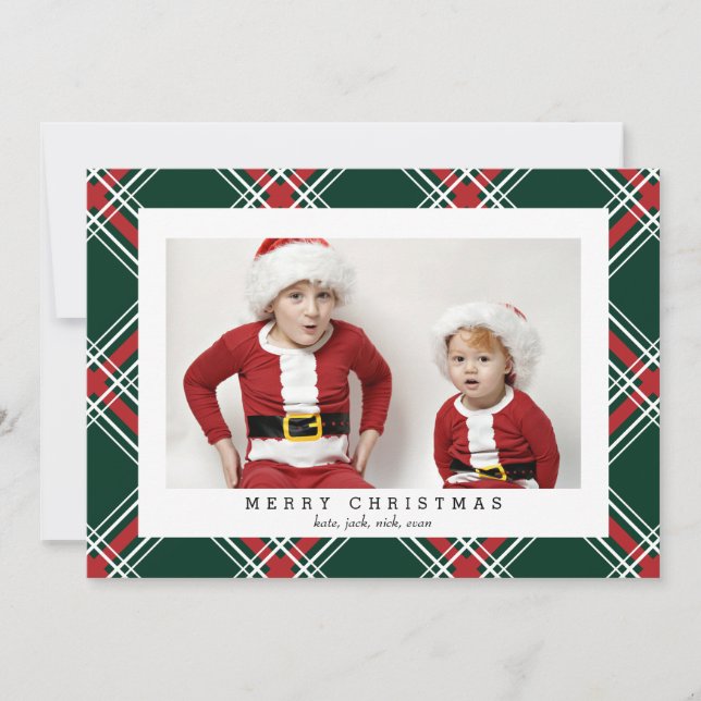 Green Tartan Photo Card for the Christmas Holidays (Front)