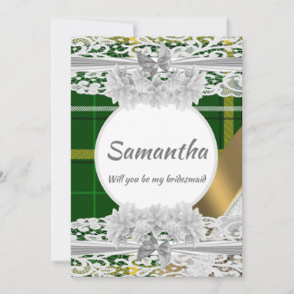 Green tartan plaid bridesmaid invitation